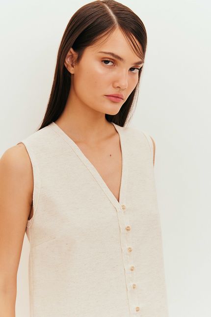 Blusa linho prega botões bege natural