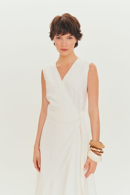 vestido jabot textura off white