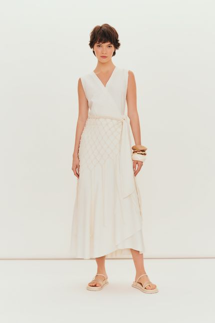 vestido jabot textura off white
