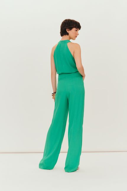 Calça crepe botões verde astral
