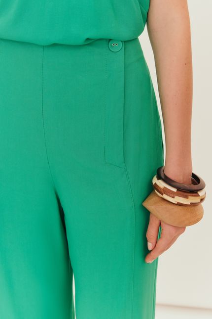 Calça crepe botões verde astral