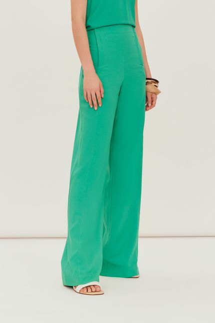 Calça crepe botões verde astral