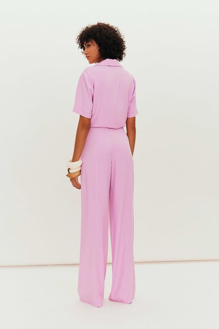 Calça crepe botões rosa peonia