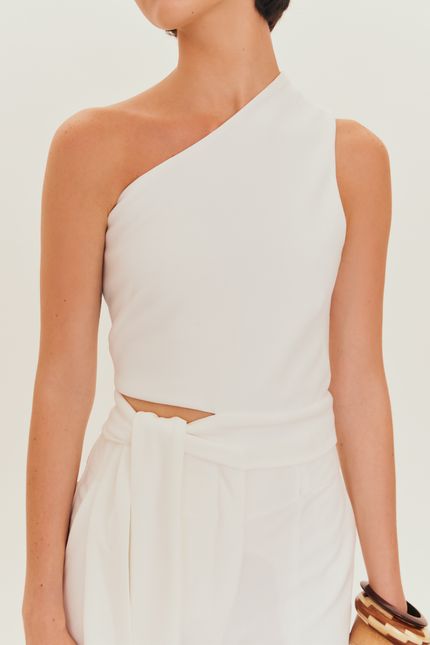 Blusa malha crepe ombro off white