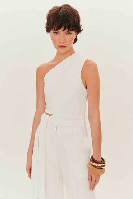Blusa malha crepe ombro off white