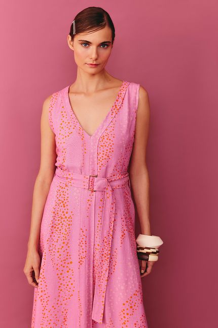 Vestido detalhe transpasse pois mar rosa peonia