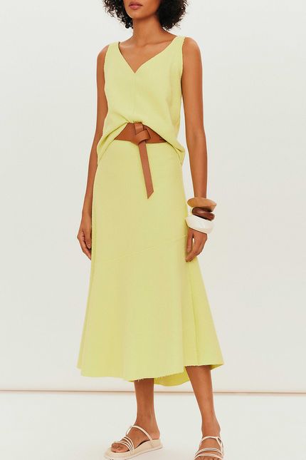 Saia jabot textura amarelo lima