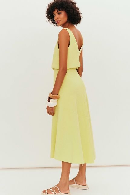 Saia jabot textura amarelo lima