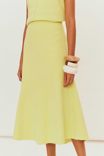Saia jabot textura amarelo lima