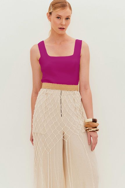 Blusa tricot decote reto roxo orquidea