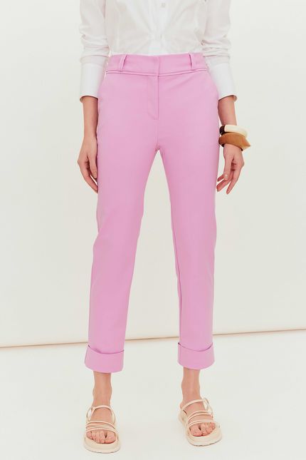 Calça alfaiataria barra dobra  rosa peonia
