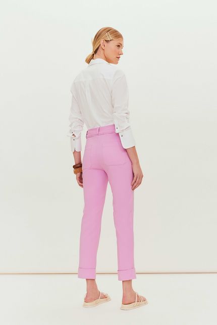 Calça alfaiataria barra dobra  rosa peonia