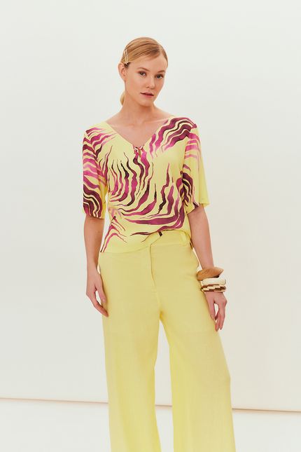 Blusa manga peixe paraíso amarelo lima