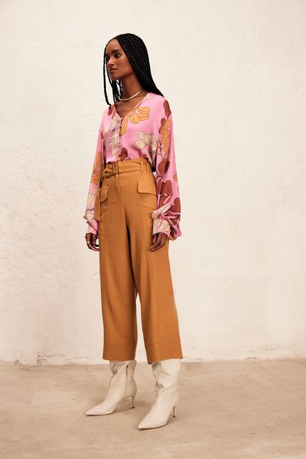 Blusa botões floral puff mix rosa begonia