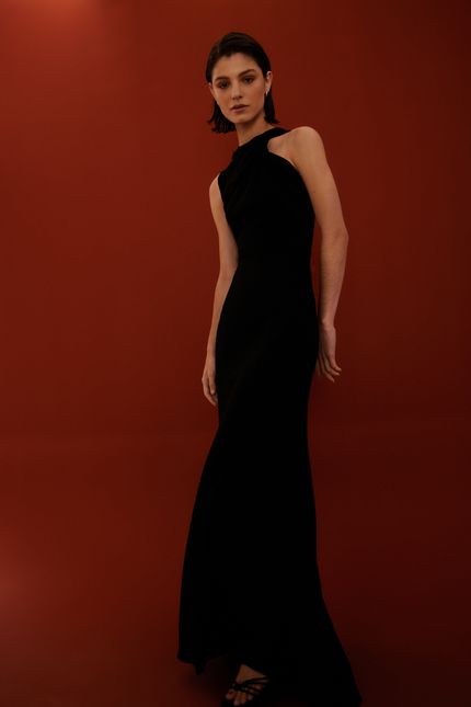 Vestido festa detalhe decote lurex  preto