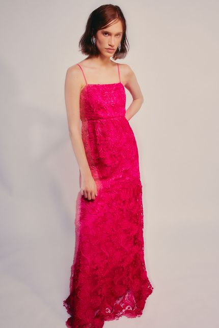 Vestido festa marias rendas rosa tulipa