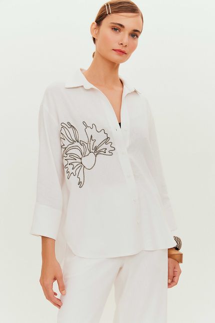 Camisa linho bordado branco