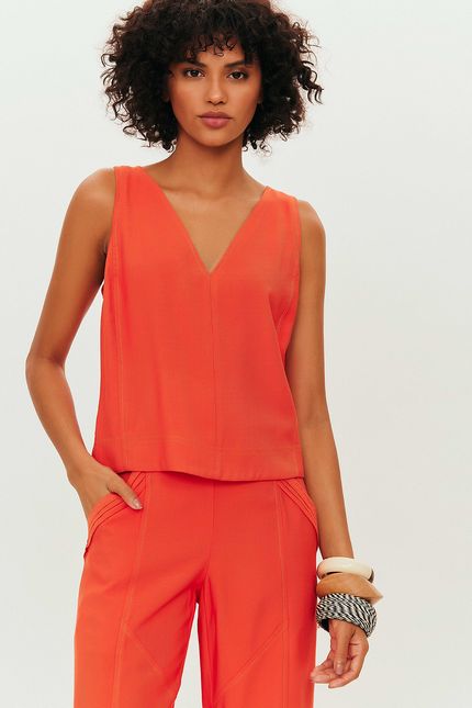 blusa recorte e pespontos laranja tropical