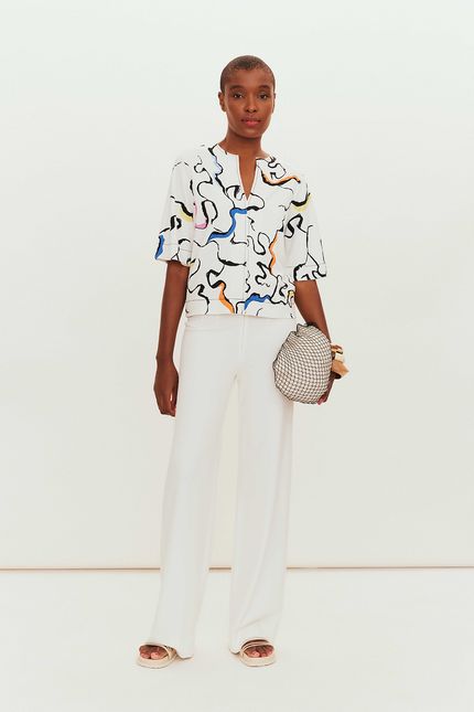 blusa manga orgânico multi off white