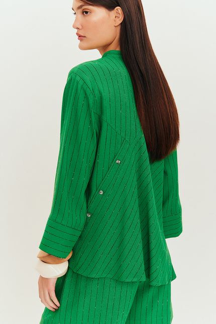 Camisa fio tinto recortes verde paraiso
