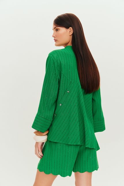 Camisa fio tinto recortes verde paraiso