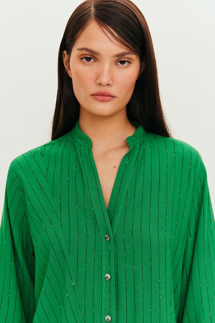 Camisa fio tinto recortes verde paraiso