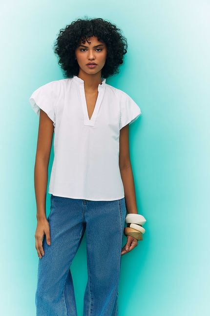 Camisa tricoline manga balonê branco