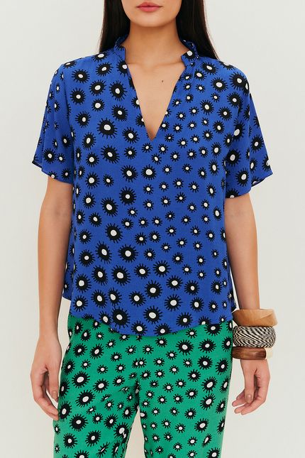 blusa prega pois arraia azul oceano