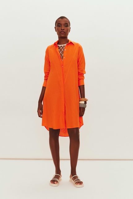 Vestido cambraia chemise laranja coral