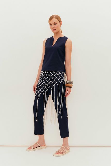 Calça cambraia cós argola azul marinho