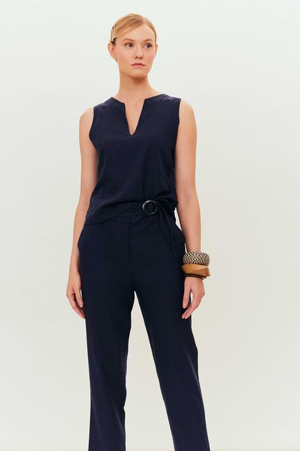 Calça cambraia cós argola azul marinho