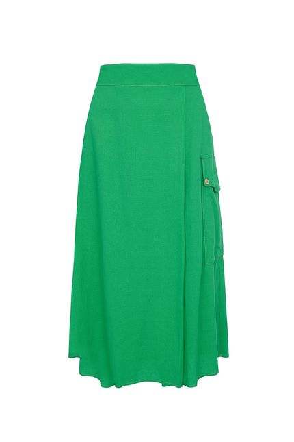 Saia midi linho pespontos verde astral