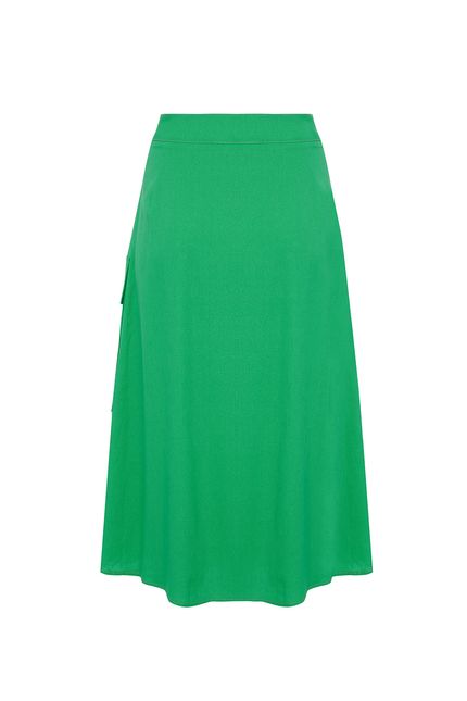 Saia midi linho pespontos verde astral