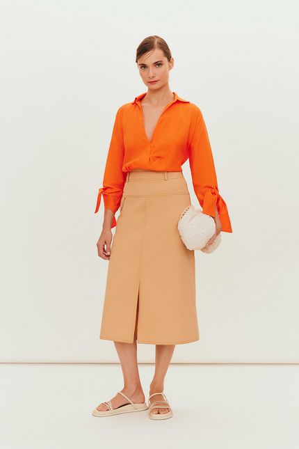 blusa cambraia transpassada laranja coral