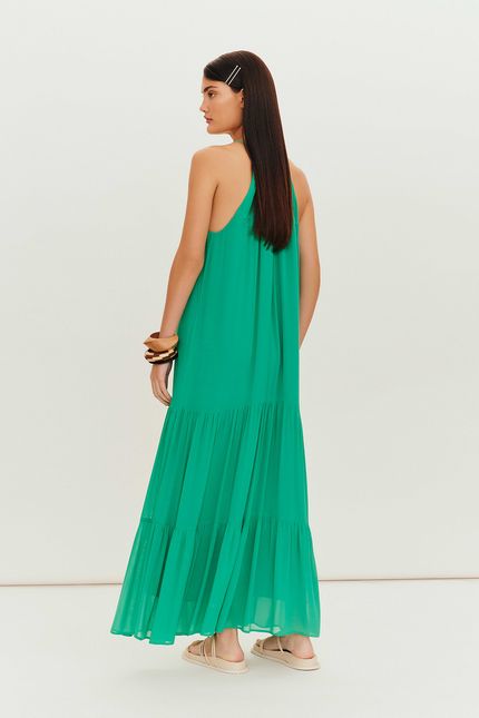 Vestido crepe leve camadas verde astral