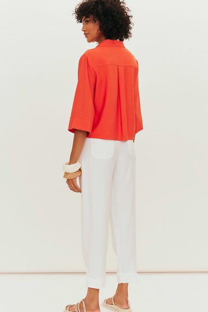 camisa bolso pregas laranja tropical