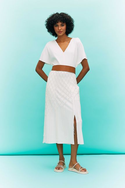 Vestido malha recorte bolso off white
