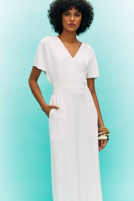 Vestido malha recorte bolso off white
