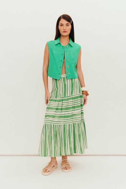 Blusa linho pespontos verde astral