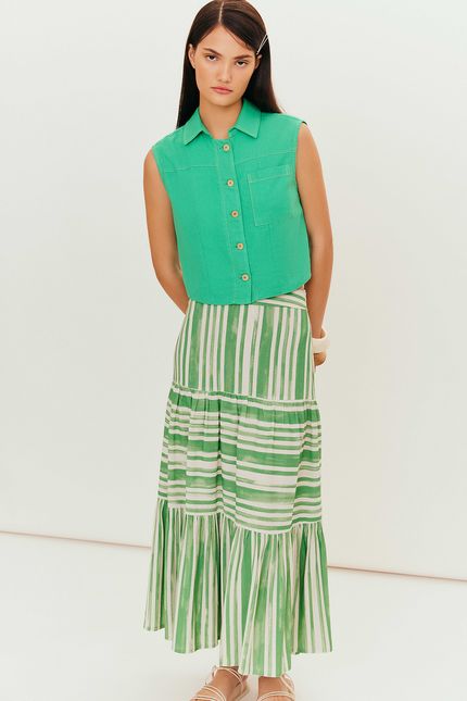 Blusa linho pespontos verde astral