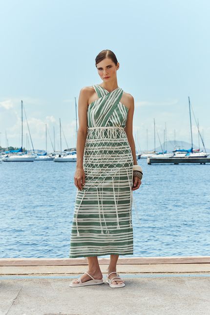 Vestido cruzado listrado astral verde astral