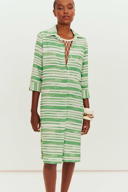 Vestido chemise listrado astral verde astral