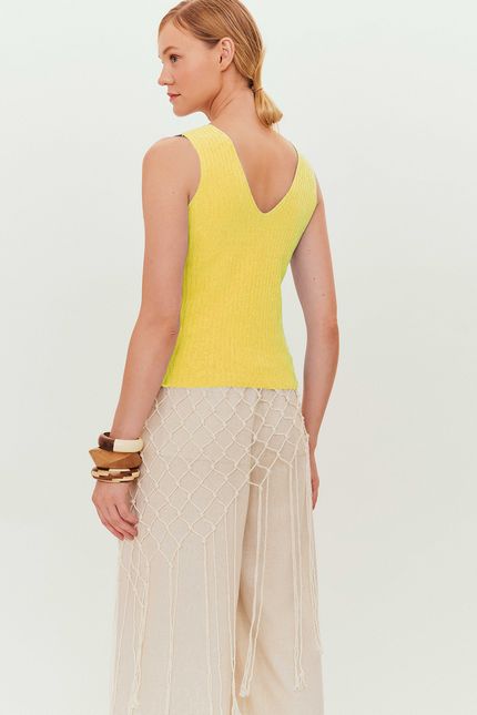 Blusa tricot decote v frente costas  amarelo solar