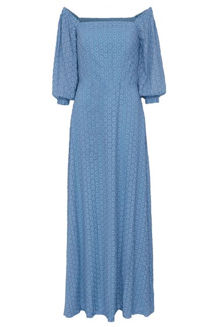 Vestido festa ombro renda azul ceu