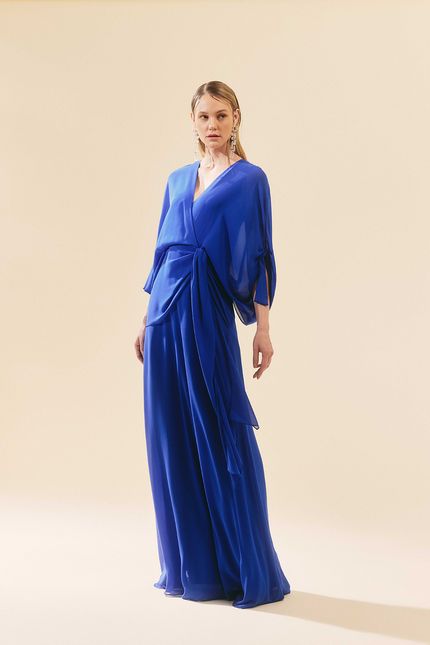Vestido festa amarração maxi azul oceano