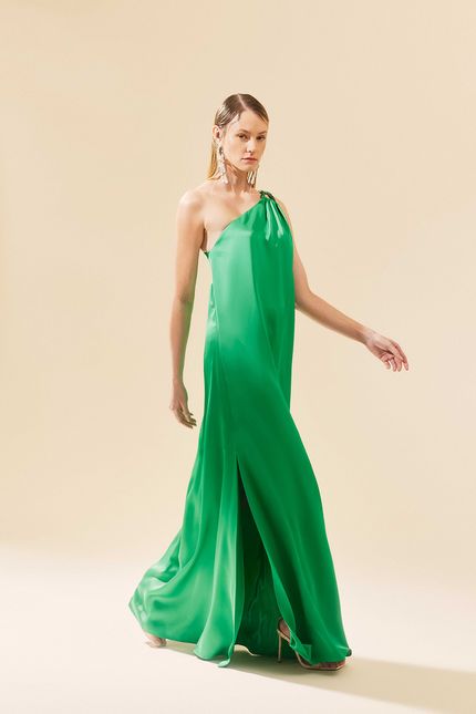 Vestido festa alça bordada verde paraiso