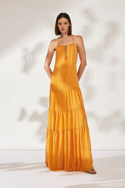 Vestido festa macramê laranja mango