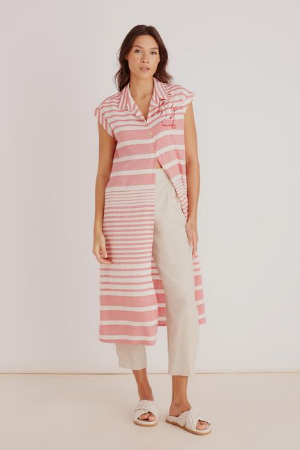 Vestido stripe bordado vermelho pétala