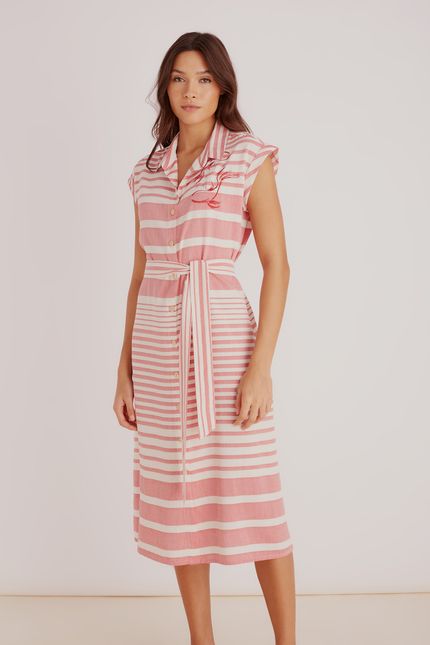 Vestido stripe bordado vermelho pétala