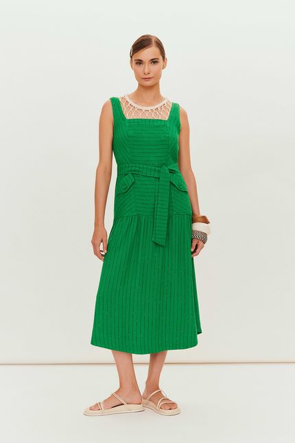 Vestido fio tinto recortes verde paraiso